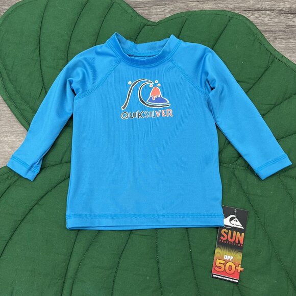 Quiksilver Baby Toddler 12M Aqua Blue Short Sleeve Rash Guard Swim Top Shirt - Picture 1 of 3